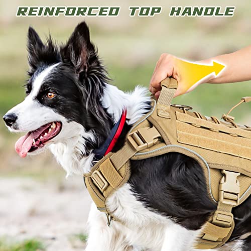 WINGOIN Tactical Dog Harness for Small Dogs,Heavy Duty No Pull Dog Harness - color: Khaqi, size: Small: 15-30 lbs (Chest:20-26",Neck:15-18")