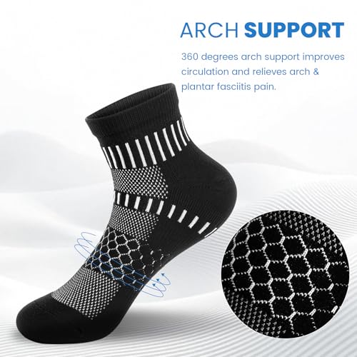 IRAMY Ankle Compression Socks for Women Men Cushioned Athletic Running Socks Plantar Fasciitis Relief 2/3/4/5/6 Pairs - color: Black(2 Pairs), size: Small