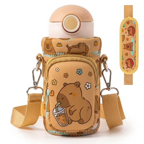 Water Bottle Carrier Bag with Strap for Kids - Water Bottle Bag Holder with Padded Strap Pocket 10/12/14/16/18Oz for Boys Girls School Walking Hiking Camping - style: Animal