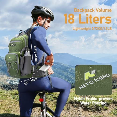 N NEVO RHINO Hydration Backpack, 18L Hiking Backpack with 3L Water Bladder - color: Army Green