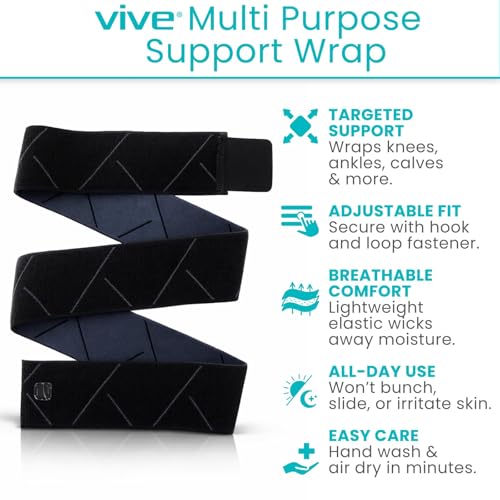 Vive Elastic Knee Wrap - Ankle, Foot, Calf & Wrist Support for Pain Relief