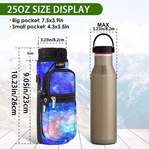 AUPET Water Bottle Sling Bag Sleeve Holder Carrier 25/32/40/64 oz,Insulated Crossbody Water Bottle Case Cover with Strap and Pockets for Men/Women Walking Hiking - color: blue starry sky, size: 25oz
