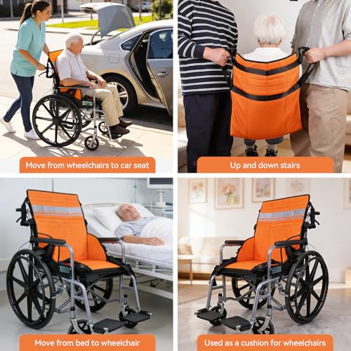 Transfer Sling with Reflective Strips, Patient Lift Pad for Elderly & Disabled, Stair Assist Evacuation Device, Wheelchair to Bed Car Transfer Aid, 8 Reinforced Handles, 260 lbs - color: Orange Reflective