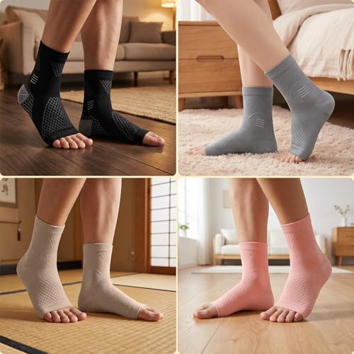 Breathable Knit Ankle Sleeve Wraps, Ankle Support Brace for Women & Men, Soft Lightweight Elastic Stabilizer for Running, Workout and Daily Activities (3 Pair/L/Black&Gray&Pink)