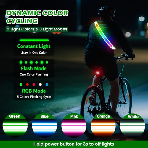 LED Reflective Belt Sash, High Visibility 5 Color 3 Light Mode Rechargeable LED Waistband Reflective Running Gear, Light Up Waist Belt Safety Gear for Running Walking Cycling at Night - color: Green