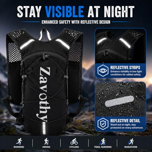 Zavothy Hydration Vest Pack with 1.5L Water Bladder, Lightweight 6L Hydration Backpack for Running, Hiking & Cycling, Breathable Reflective Hydration Vest for Men & Women - color: Black