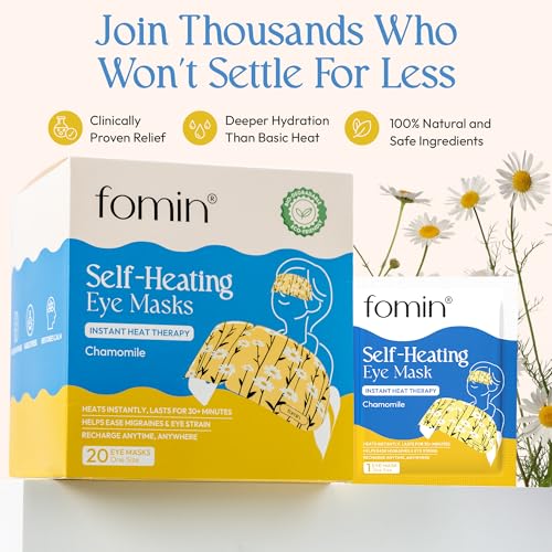 FOMIN Steam Eye Mask (20 Pack) Chamomile Warm Compress - for Dry Eyes - Spa - color: Chamomile