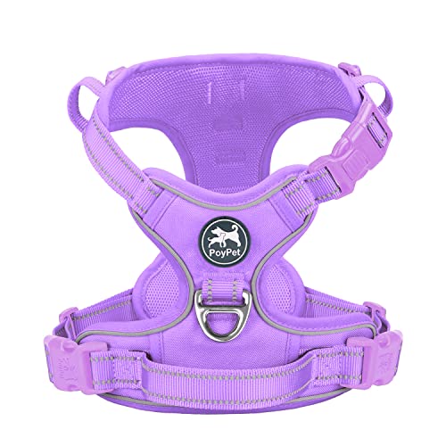 PoyPet No Pull Dog Harness, Reflective Vest with 2 Leash Clips & Handle - color: Light Purple(Matching Trim), size: S