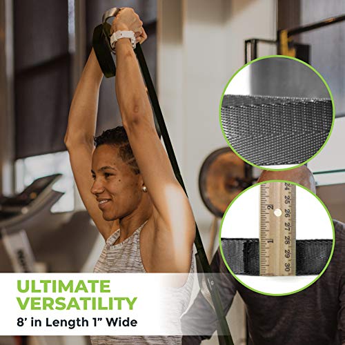 Physical Therapy Yoga Stretch Strap with 12 Loops, 1 Inch Wide, 8 Ft Long - color: Black/Grey
