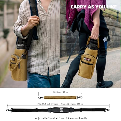 NATURE PIONEOR 26-128 oz Insulated Water Bottle Carrier Holder with Strap - color: Brown, size: 40-46oz