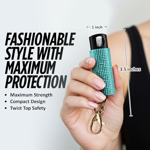 Guard Dog Security Bling It On Stun Gun and Pepper Spray for Self Defense, Fashionable Self-Defense Keychain Set for Women, Glow-in-the-Dark Actuator, 16-Ft Range, USB Rechargeable - color: Teal