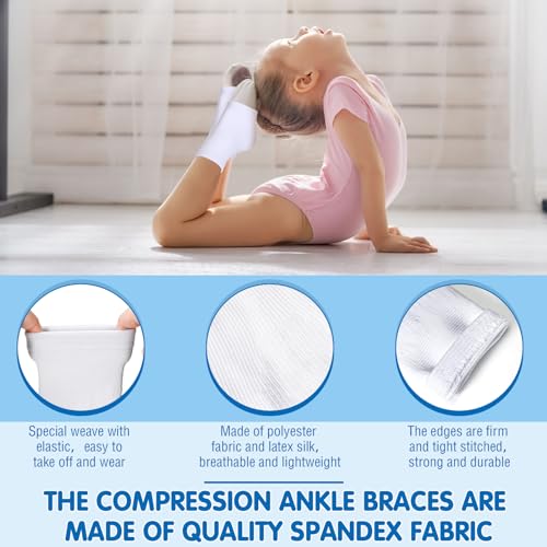 Tarpop 2 Pairs Kids Ankle Brace, Compression Sleeves, M+S, White - color: White, size: Small,Medium