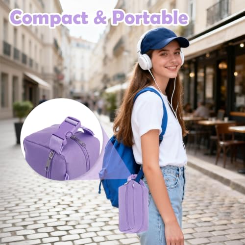 Fammart Freezable Snack Bag with Removable Ice Packs, Small Insulated Lunch Bag Mini Cooler, Leakproof Reusable Snack Lunch Box with Buckle Handle for Work, Travel, Office - Purple - color: with Ice Packs - Purple