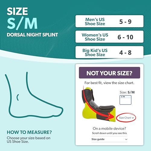 BraceAbility Dorsal Night Splint | Plantar Fasciitis Pain Relief, Foot Drop Brace for Sleeping, and Achilles Tendon Stretcher Boot for Nighttime Ankle Dorsiflexion (S/M) - size: Small/Medium (Pack of 1)