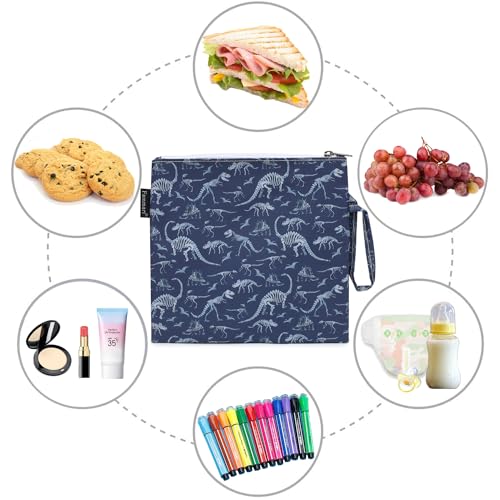 Fammart Reusable Sandwich Bag/Snack Bag for Kids & Adults, Dual Layer Lunch Bag with Handle, Washable, Food Safe, BPA Free (1-Pack, Dinosaur Fossil) - color: Large, 1 Pack - Dinosaur Fossil