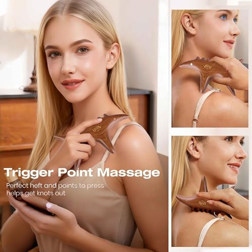 Wooden Gua Sha Tool Set for Face & Targeted Body Massage –Trigger Point Massage, Multi-Angle Manual Acupressure Tools with Gift-Ready Box for Self-Care & Relaxation - size: moderate size