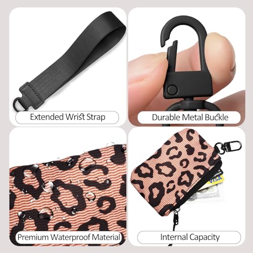 COOLANS Mini Wristlet Wallets Dual Pouch,Around Wristlet Handbag Wallet for Women Zip Cards Holder,Wristlet Bracelet Purse - color: Leopard Brown