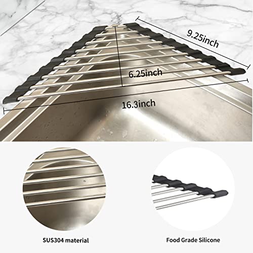 Ahyuan Roll up Dish Drying Rack Over The Sink Kitchen Roll up Sink Drying Rack Portable Dish Drainer Foldable Dish Drying Rack (Black, Triangle 16.3''X9.4'') - color: Black, size: Triangle 16.3 inches x 9.4 inches
