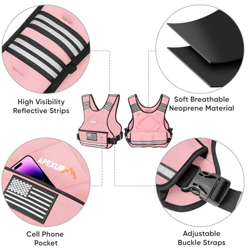 APEXUP Adjustable Weighted Vest, 4-10lb/12-18lb/20-32lb Vest with 6 Ironsand Weights and Large Pocket, Weight Vest for Men Women Strength Training, Running, Walking - color: Pastel Pink, size: 20-32lbs