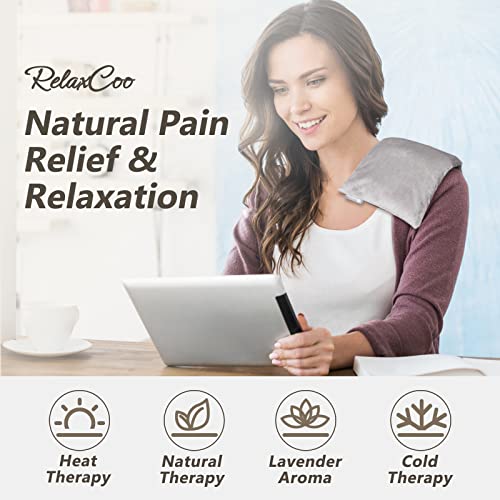 RelaxCoo Heating pad Microwavable with Washable Cover 6 * 12" Microwave Moist Heat Pad for Neck Shoulder, Cramps, Back Pain Relief, Warm Compress Rice Bean Bag Hot Pack for Muscles, Joints, Lavender - style: Grey 1 Pack