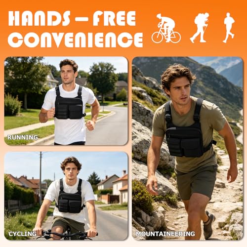 KINGSLONG Running Vest, Chest Bag for Men, Chest Pack, Hiking (E-Black) - color: E-Black