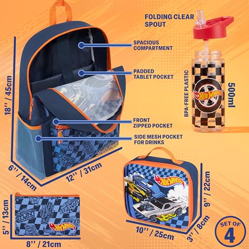 Get Trend Hot Wheels Boys Backpack, 4 Piece Set - color: Multi Hot Wheels
