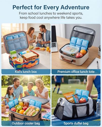4pcs Slim Ice Packs for Lunch Boxes, Lunch Bags & Coolers, Reusable Non-Toxic Gel Freezer Packs, BPA-Free, Leakproof, Food Safe, Long Lasting Ice Packs for Picnic, School, Sports & Camping.