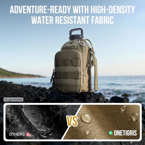 ONETIGRIS Tactical MOLLE Water Bottle Holder 40-64oz with Phone Pocket - color: Brown