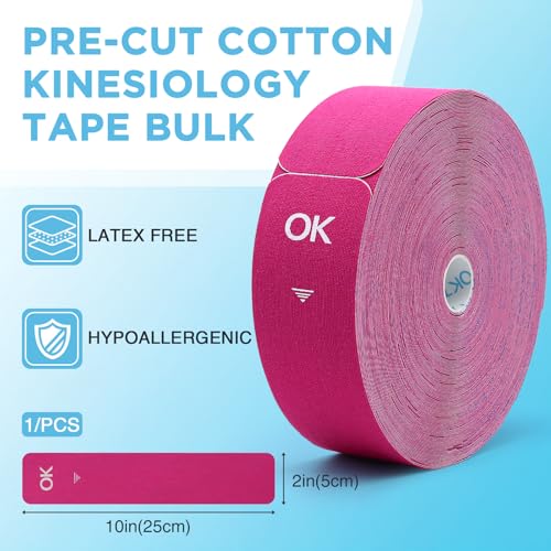 OK TAPE Kinesiology Tape 150 PCS Precut Elastic Strips Bulk 2inx10in/PCS - color: Pink, size: 150 PCS