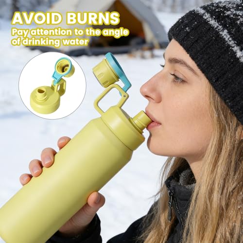 30oz Yellow Insulated Water Bottle with Carry Handle for Gym, Commute - color: Yellow