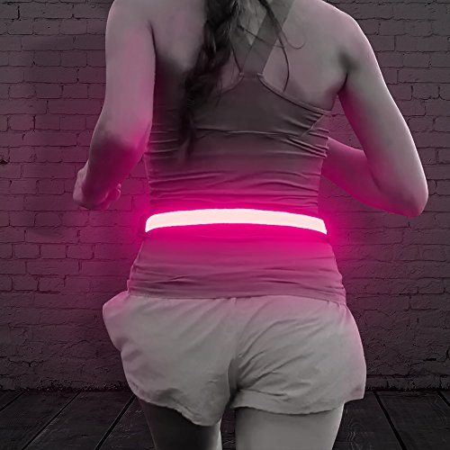 BSEEN LED Running Waist Belt - USB Rechargeable Reflective Glowing LED Waistband, Flashing Safety Light Belt for Runners, Joggers, Walkers, Pet Owners, Cyclists - color: Rose Red