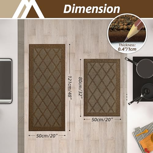 COSY HOMEER Kitchen Rugs, 2 PCS Kitchen Mats Non Slip Washable,Brown - color: Brown, size: 20"x32" + 20"x48"