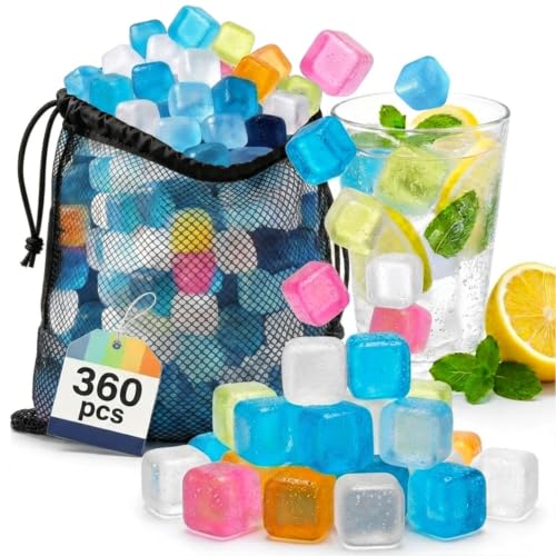 360 Pack Reusable Ice Cubes for Drinks, Frozen BPA Free Refreezable Plastic Ice Cubes Without Diluting, Colorful Ice Packs with Big Storage Bag for Lunch Box, Coolers, Whiskey, Bars, Ice Bath, Camping