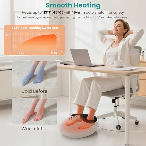 Nekteck Shiatsu Foot Massager with Heat & Air Compression Deep Kneading - color: Beige, size: Large