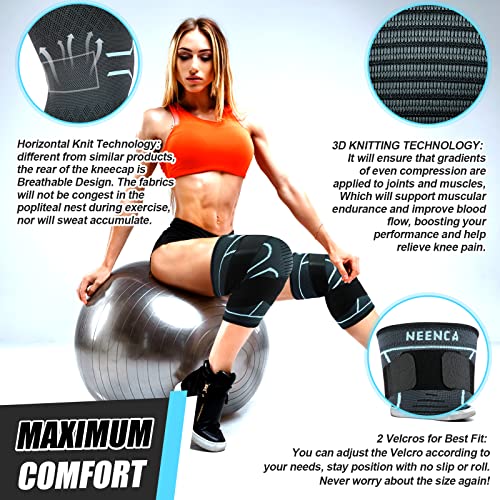 Compression Knee Brace for Women & Men - 2 Pack with Adjustable Straps - color: 2 Pack - Sky Blue, size: Small