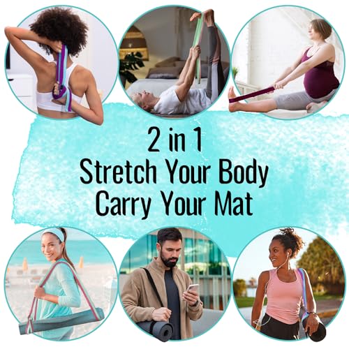 TECEUM 2 IN 1 Yoga & Mat Strap for Stretching – Cotton – 6/8/10 ft - color: Blue, size: 8 ft