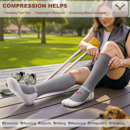 BULLIANT Men's Cushioned Compression Knee High Sports Recovery Socks 3Pack - color: 3pairs-gray8396, size: Large-X-Large
