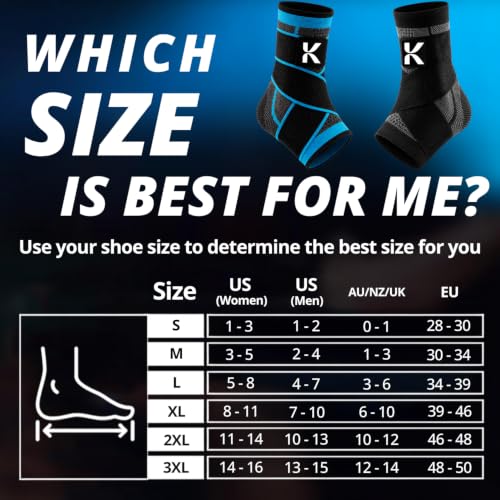 Koprez Ankle Compression Sleeve & Ankle Brace for Plantar Fasciitis Relief - color: Blue, size: Medium