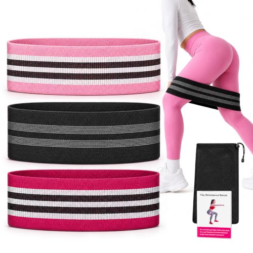 Fabric Resistance Bands for Working Out - Pack of 3 Non-Slip Booty Bands for Legs, Glutes & Butt - Light Medium Heavy Hip Circle Bands for Women and Men - Squats, Hip Thrusts, Glute Training