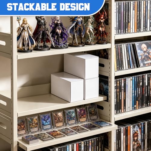 DEDC 3-Pack Trading Card Storage Box for Toploaders, Semi-Rigid & Magnetic Card Holders, White Corrugated Cardboard Collection Organizer for TCG, Baseball & Sports Cards (1050 ct)