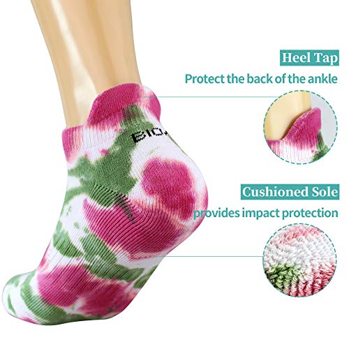 BIOAUM Women's Cotton Athletic Ankle Socks, Cushioned for Running, 6 Pairs - color: (Tie Dye)-6 Pairs, size: 5-8