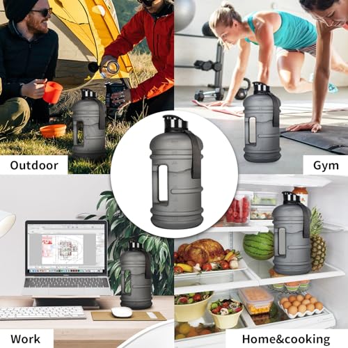 TOOFEEL Half Gallon Water Jug - 2 Liter BPA Free Reusable Bottle with Measurements - Ideal for Gym, 74 oz Matte Light Gray - color: Matte Light Gray, style: 74 oz water bottle
