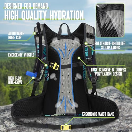 N NEVO RHINO Hydration Backpack, 18L Hiking Backpack with 3L Water Bladder - color: blue print