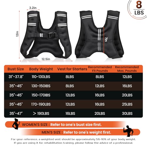 KTINNEAD Weighted Vest for Women Men, 8lb/12lb/16lb/20lb Weighted Running Vest with Reflective Stripe, Detachable Phone Pouch for Workout, Walking, Strength Training, Weight Loss, Fitness, Jogging - size: 8LB