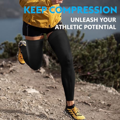 KEKING Full Leg Compression Sleeves, 20-30mmHg Graduated, Unisex, Running - color: All Black, size: Large