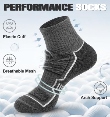 Men's Cushioned Ankle Socks, Athletic Running Gym Socks 6 Pairs - color: 6 Pairs Grey, size: 8-10