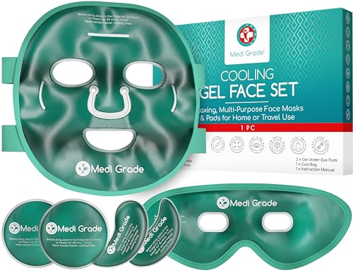 Medi Grade Face Ice Pack and Cooling Eye Mask Set, ChillGel Gel Mask, Green - color: Green