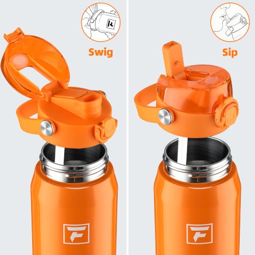 Fanhaw 24oz Stainless Steel Water Bottle with 2-in-1 Lid, Herorange - color: Herorange
