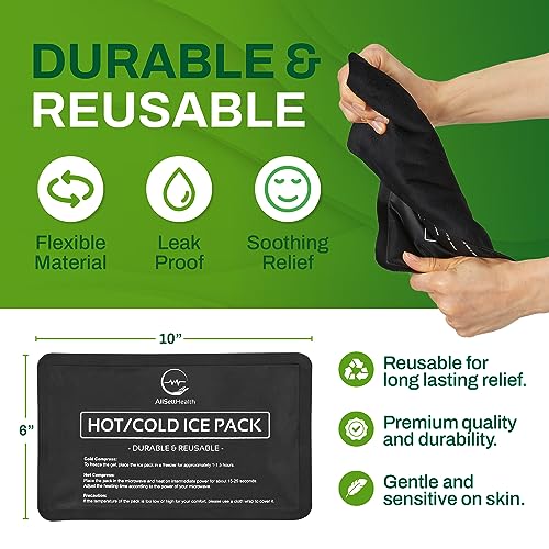 2 Pack Reusable Ice Packs for Injuries - Soft Ice Pack with Velvet Soft Fleece Fabric | Flexible Hot and Cold Gel Ice Pack Set- Cold Packs for Injuries, Knee, Back, Neck Pain - 10 x 6, Black - color: Black