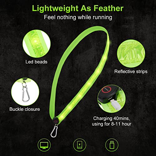 Aucuu LED Armband Rechargeable(2 Pack), High Visibility Reflective Running Gear, Running Lights for Runners, Light Up Armbands for Night Cycling, Walking, Running Gift for Men Women Kids - color: Shoulder Strap-Green
